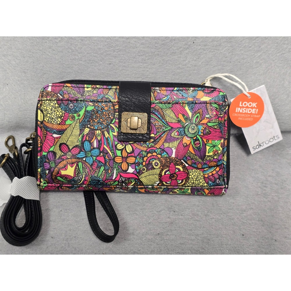 Sakroots Artist Circle Floral Crossbody Wallet Wristlet Multicolor Boho NEW